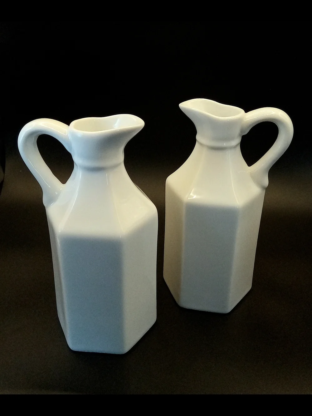 Set Vintage Hexagon Porcelain Oil Vinegar Cruet Milk Glass Creamer Pitcher Vase
